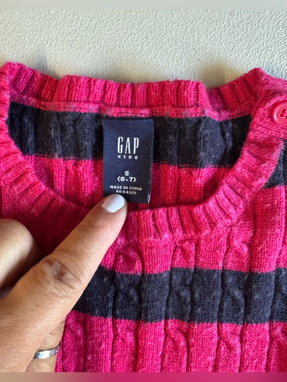 GAP Girls Hot Pink and Navy Blue Striped Knit Dress with Pockets - Size Small